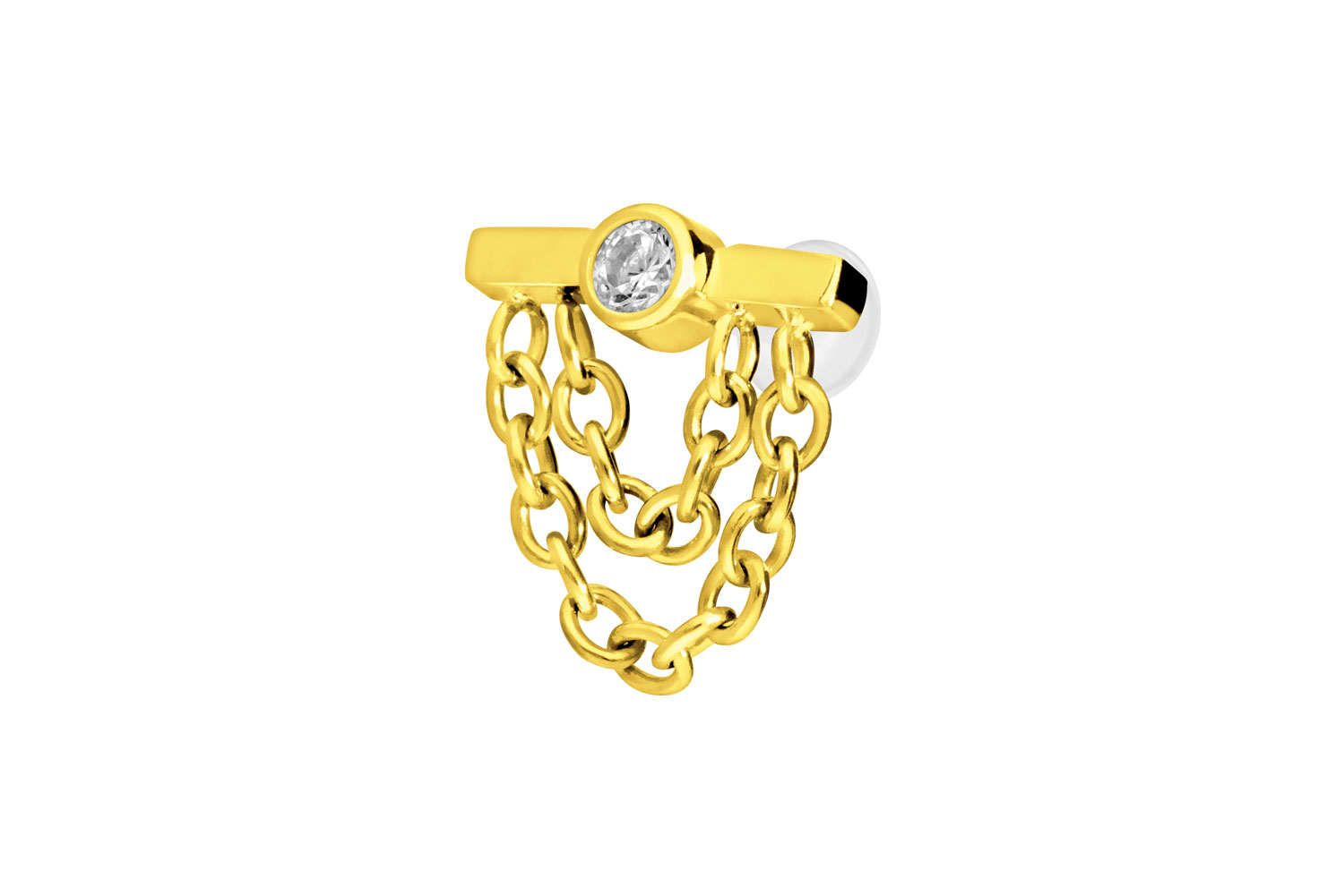 PTFE Labret Piercing mit Innengewinde + Titan-Aufsatz BALKEN + KRISTALL + 2 KETTEN